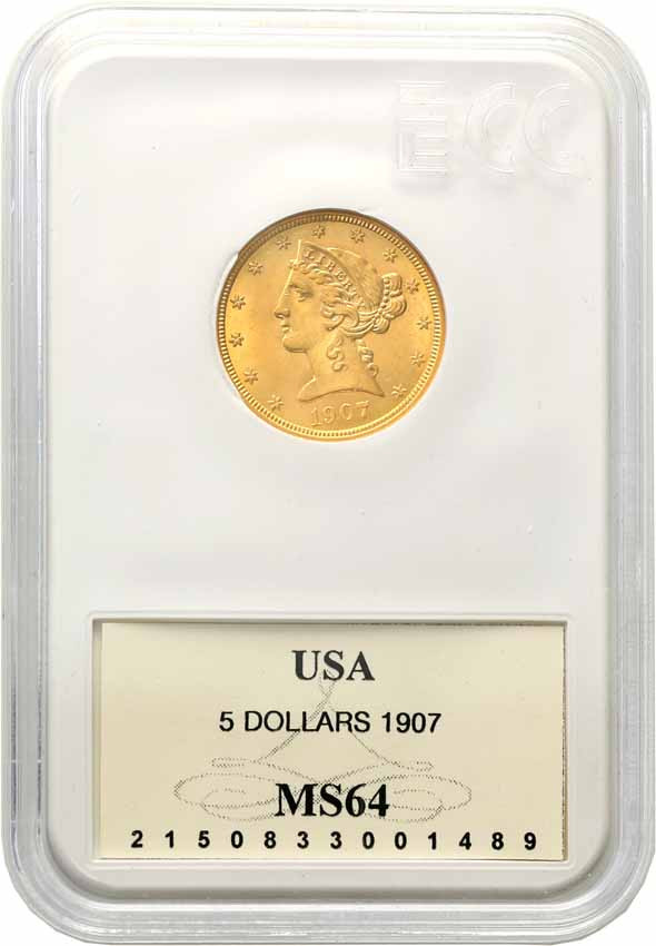 USA. 5 dolarów 1907, Filadelfia GCN MS64